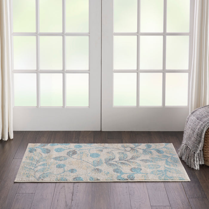 Nourison Tranquil 2'x4' Turquoise and Beige Botanical Small Rug