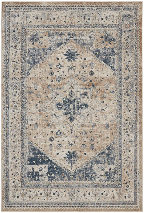 kathy ireland Home Malta MAI02 Beige and Blue 5'x8' Area Rug