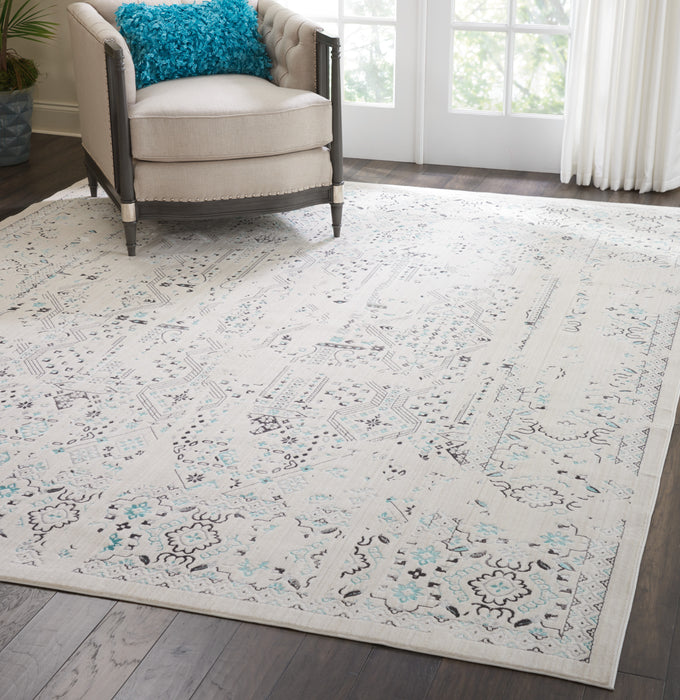 kathy ireland Home Silver Screen KI343 White and Teal Blue 8'x10' Large  Rug