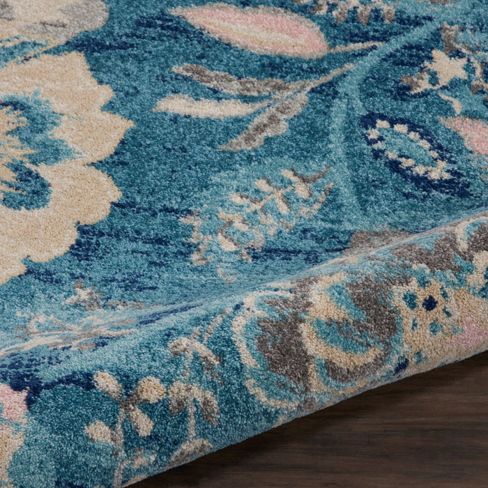Nourison Tranquil TRA02 Turquoise Blue and White 5' Round French Country Area Rug