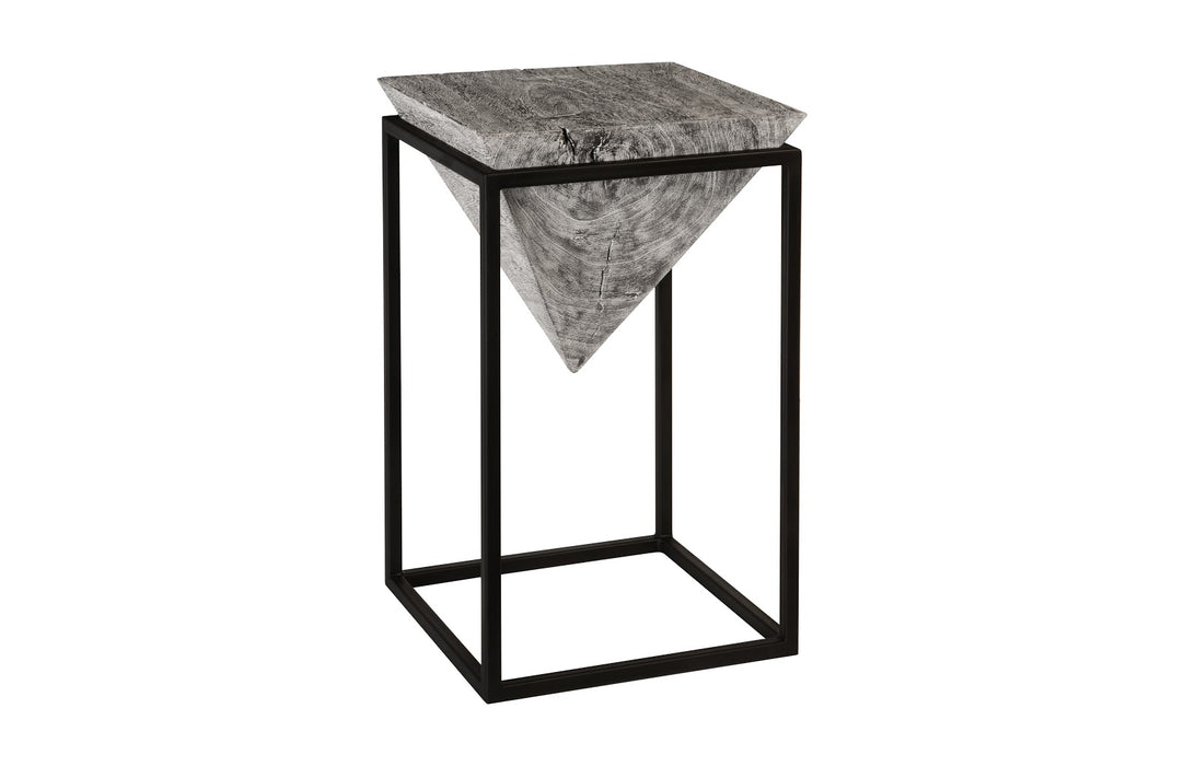 Inverted Pyramid Side Table, Gray Stone, Wood/Metal, Black, LG