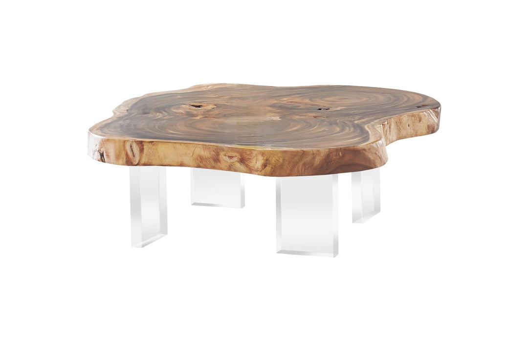 Floating Coffee Table with Acrylic Legs, Natural, Size Varies