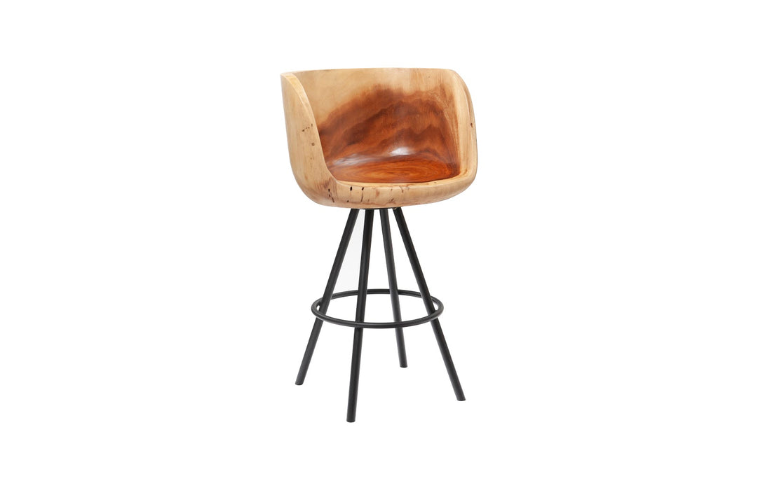 Smoothed Bar Chair, Chamcha Wood, Natural, Metal, Black