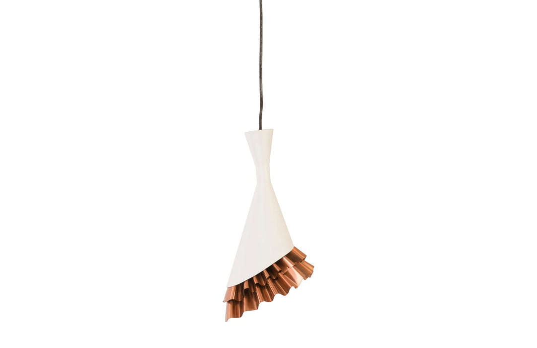Ruffle Pendant Lamp, White/Copper