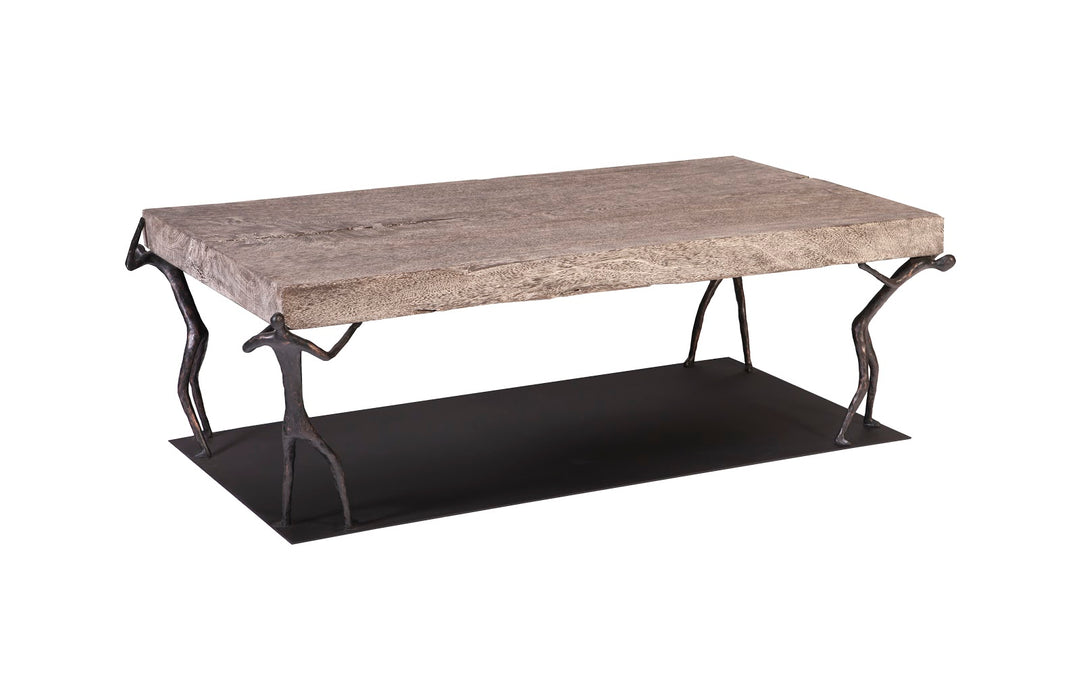 Atlas Coffee Table, Chamcha Wood, Gray Stone Finish, Metal