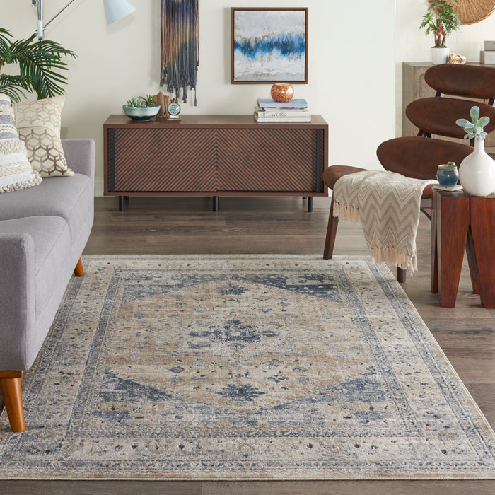 kathy ireland Home Malta MAI02 Beige and Blue 5'x8' Area Rug