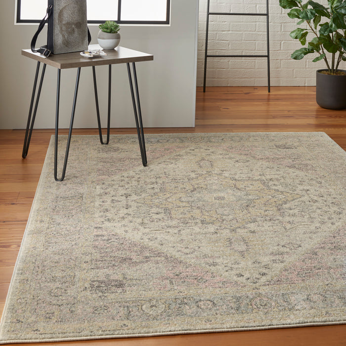 Nourison Tranquil TRA06 Pink and Beige 6'x9' Kashan Area Rug