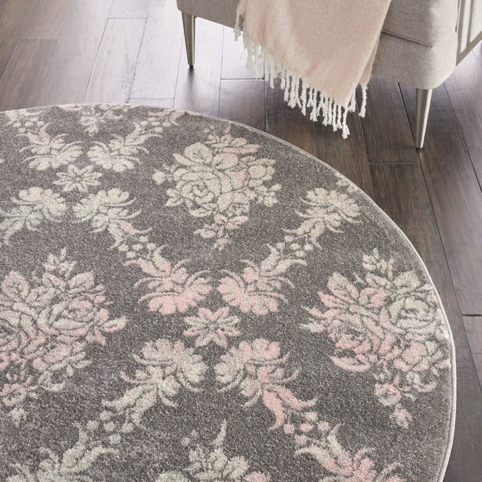 Nourison Tranquil TRA09 Pink and Grey 5' Round Vintage Area Rug