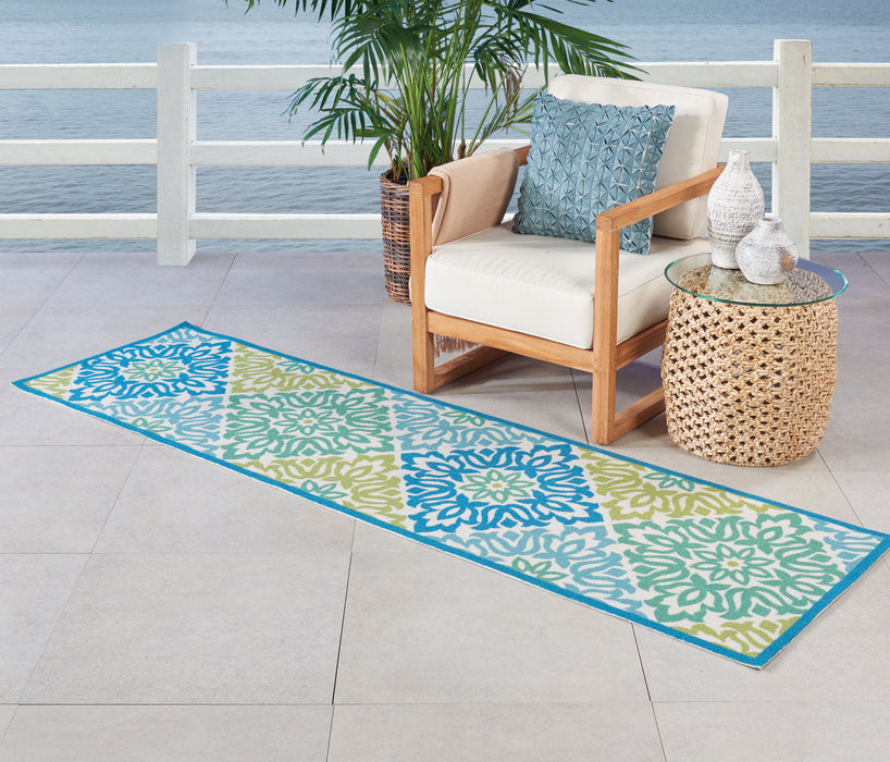 Waverly Sun N Shade SND23 Blue 8' Runner  Hallway Rug
