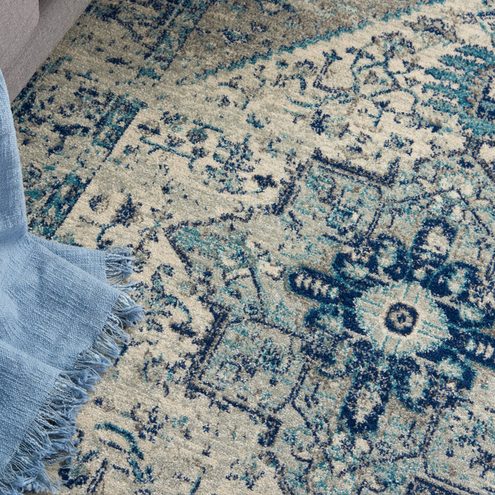 Nourison Tranquil TRA06 Navy Blue and White 6'x9' Persian Area Rug