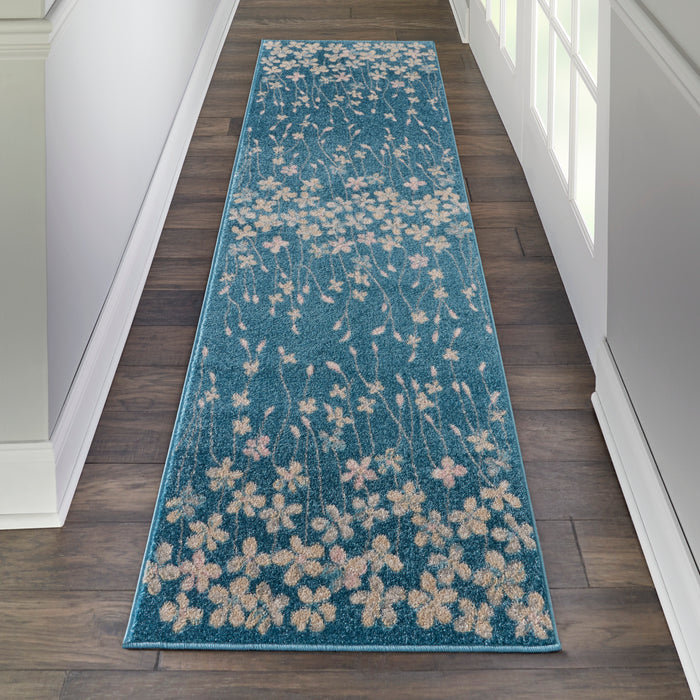 Nourison Tranquil TRA04 Turquoise Blue 7' Runner  Hallway Rug