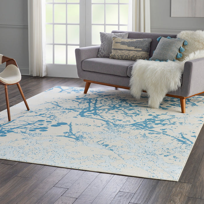 Nourison Jubilant JUB12 White and Blue 8'x10' Large Low-pile Rug