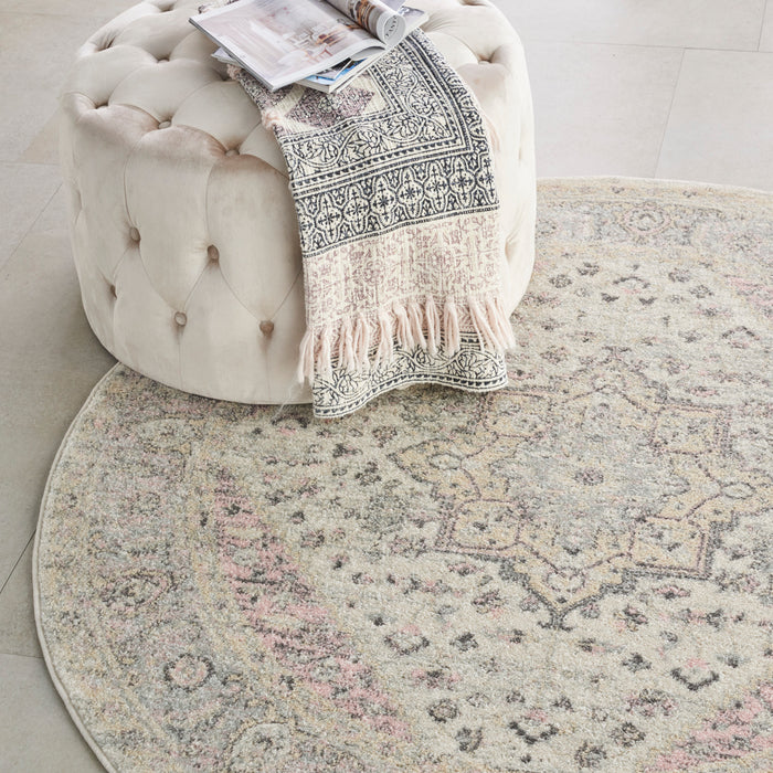 Nourison Tranquil TRA06 Pink and Beige 5' Round Kashan Area Rug