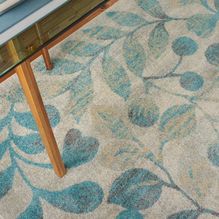 Nourison Tranquil TRA03 Turquoise and Beige 4'x6' Botanical Area Rug