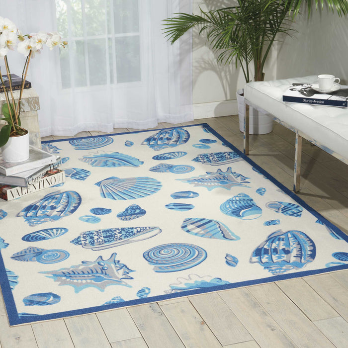 Waverly Sun N Shade SND48 White and Blue 8'x11'   Rug