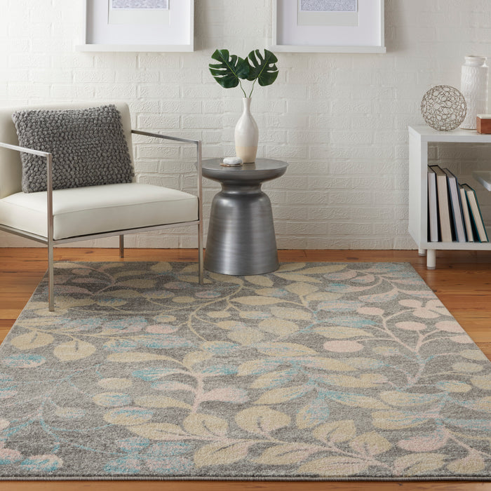 Nourison Tranquil TRA03 Beige and Grey 6'x9' Botanical Area Rug