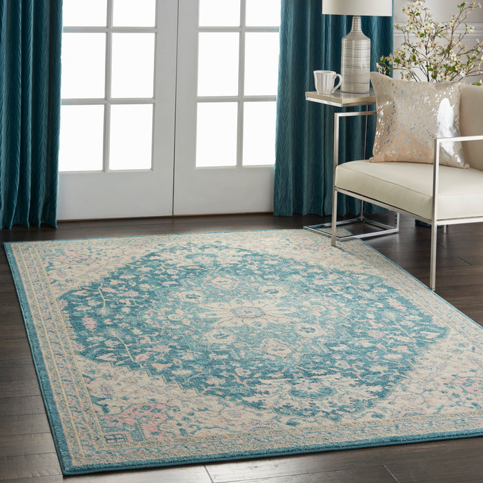 Nourison Tranquil TRA07 Turquoise Blue and White 6'x9' Oushak Area Rug