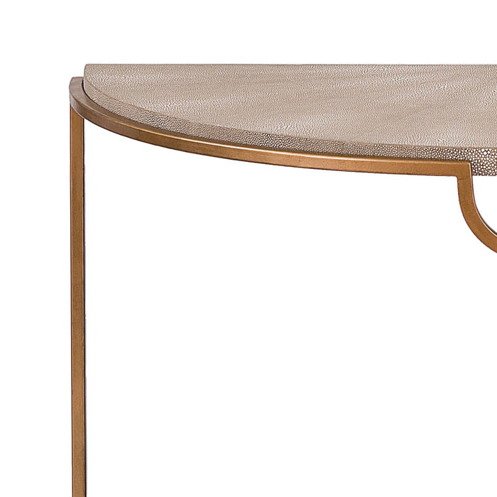 Vogue Shagreen Demilune Console (Ivory Grey and Brass)