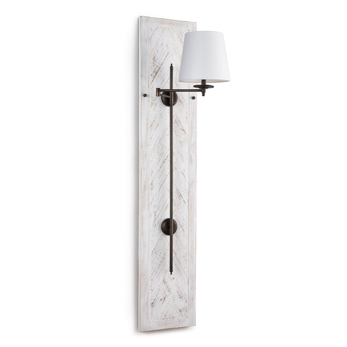 Herringbone Wood Panel Swing Arm Sconce (White)