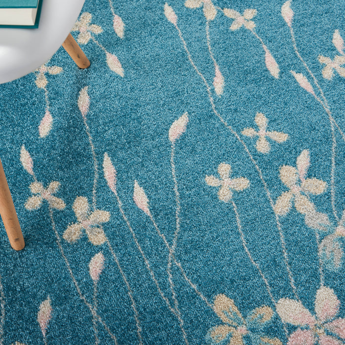 Nourison Tranquil TRA04 Turquoise Blue 4'x6' Floral Area Rug