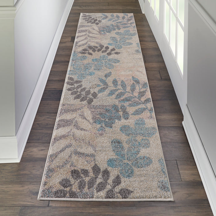 Nourison Tranquil 7' Runner White and Blue Farmhouse Hallway Rug