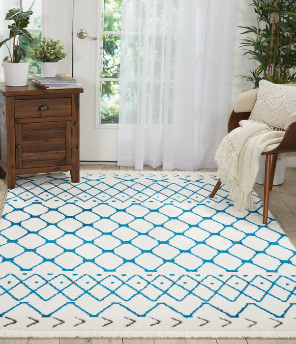 Nourison Kamala DS500 White and Blue 5'x7' Area Rug