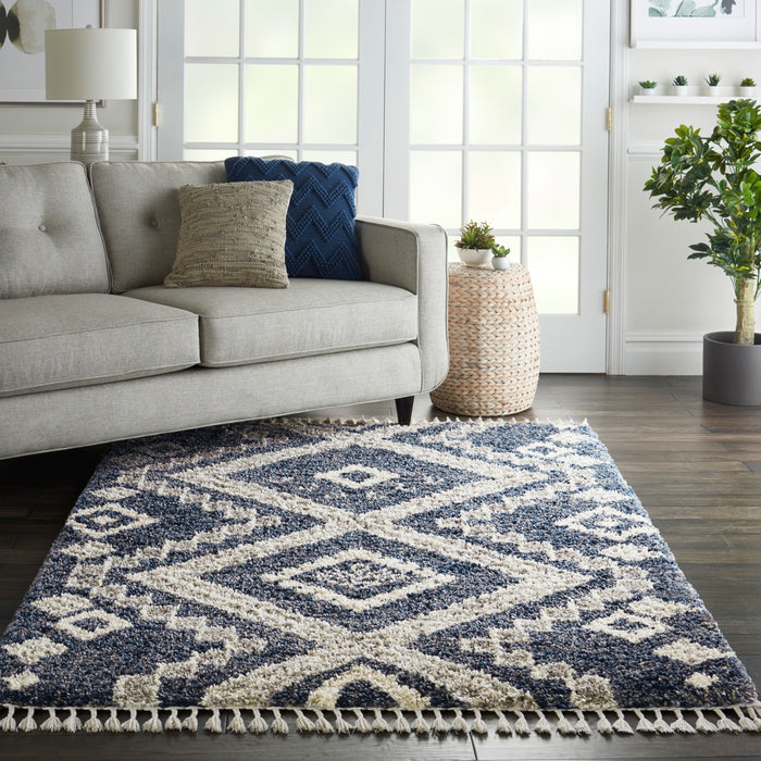 Nourison Oslo Shag OSL02 5'x8' Dark Blue and Grey Scandinavian Shag Rug