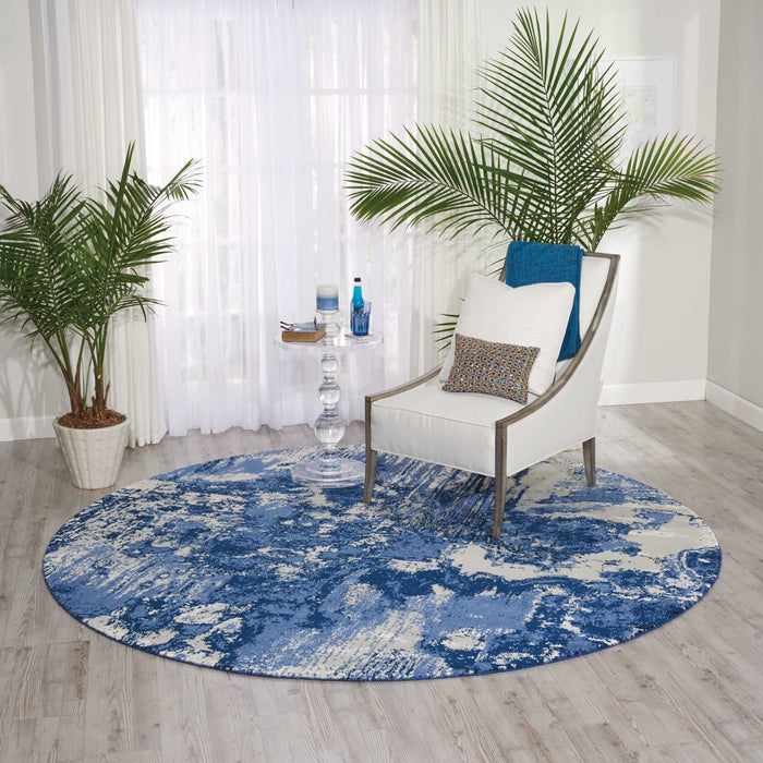 Nourison Twilight TWI24 Blue and White 8' Round Large Rug