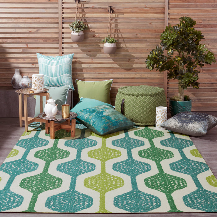 Nourison Sun N Shade SND70 Blue and Green 5'x8' Contemporary Area Rug