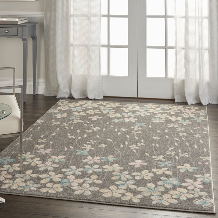 Nourison Tranquil TRA04 Grey 6'x9' Floral Area Rug