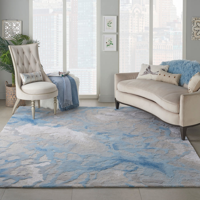 Nourison Symmetry SMM07 Beige and Blue 8'x10' Large Textured Rug