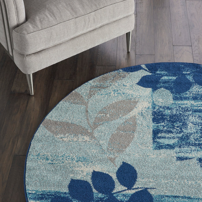 Nourison Tranquil TRA01 Navy Blue 5' Round Modern Area Rug
