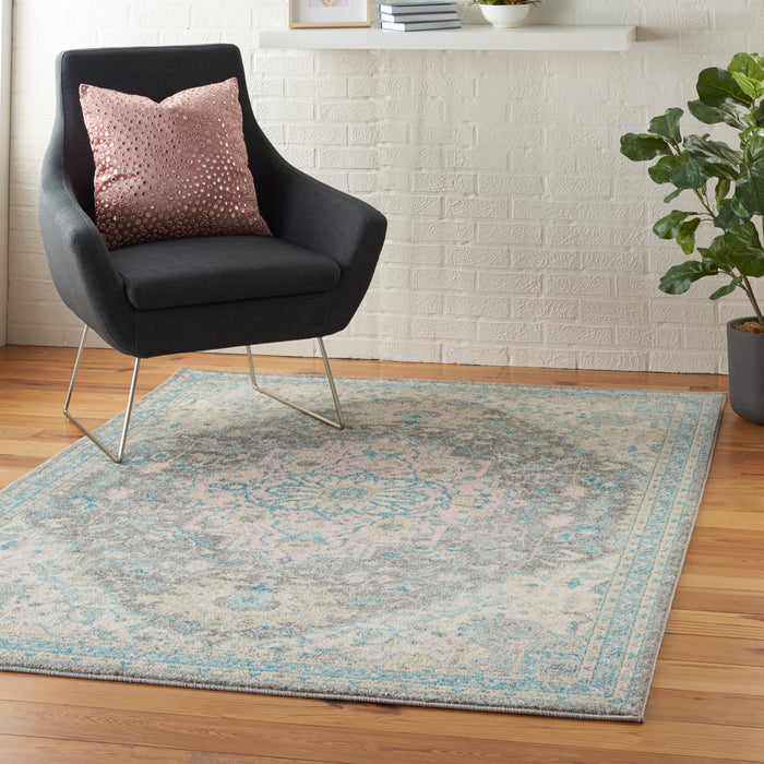 Nourison Tranquil TRA07 Pink and Grey 4'x6' Oushak Area Rug