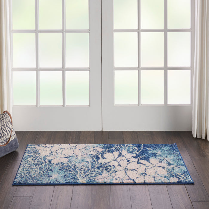 Nourison Tranquil 2'x4' Navy Blue and White Ombre Floral Small Rug
