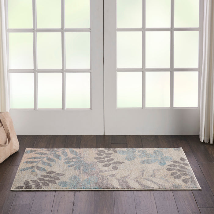 Nourison Tranquil 2' x 4' White and Blue Farmhouse Small Rug