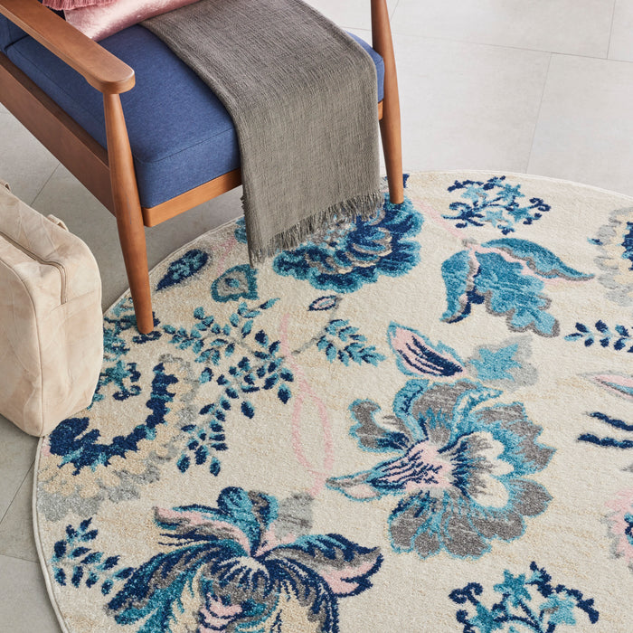 Nourison Tranquil TRA02 Blue and White 5' Round French Country Area Rug