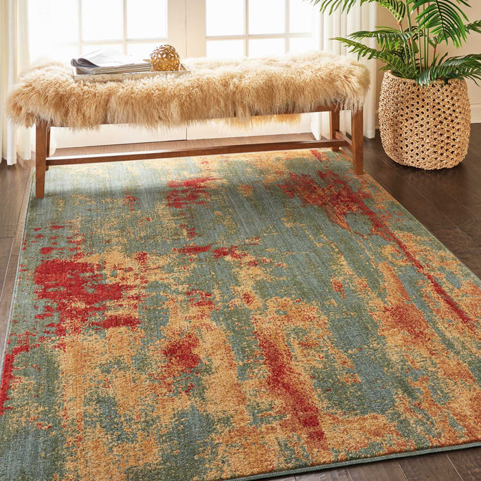 Nourison Somerset ST91 Teal Multicolor 5'x8' Colorful Area Rug