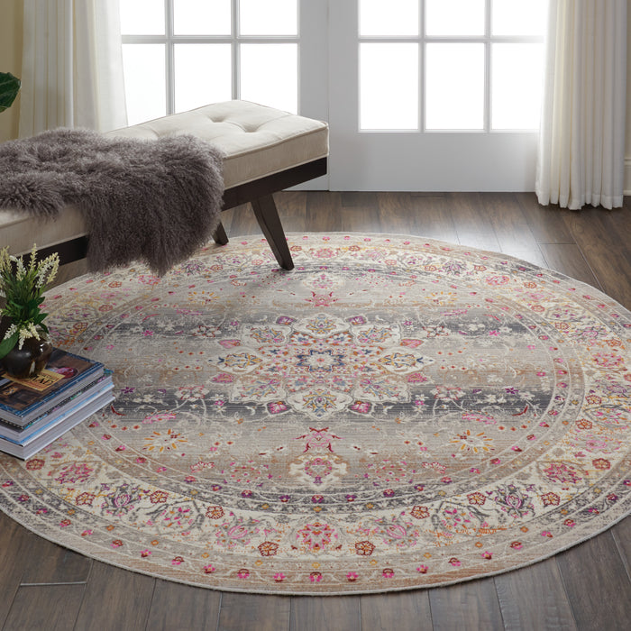 Nourison Vintage Kashan VKA01 Grey Multicolor 4' Round Oushak Area Rug