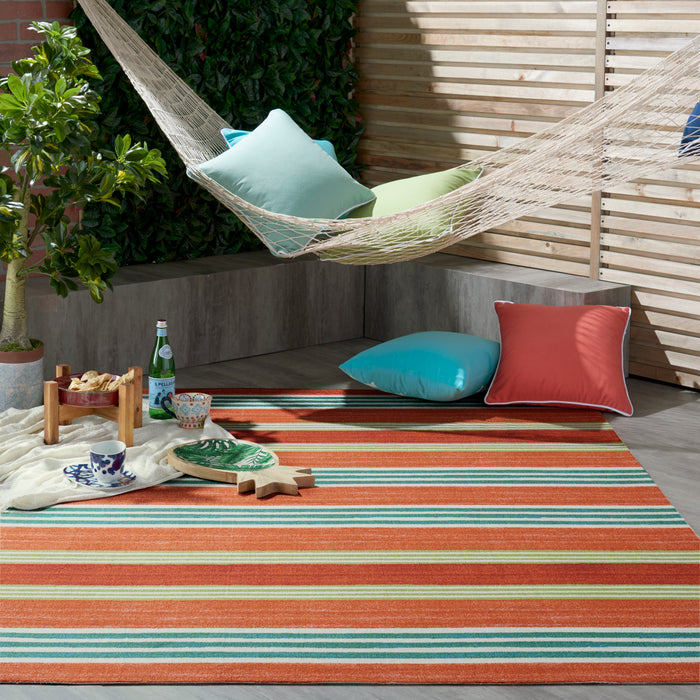 Waverly Sun N Shade SND71 Red 5'x8' Striped Area Rug
