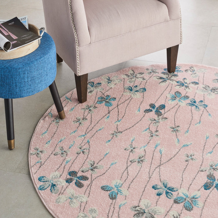 Nourison Tranquil TRA04 Pink 5' Round Floral Area Rug