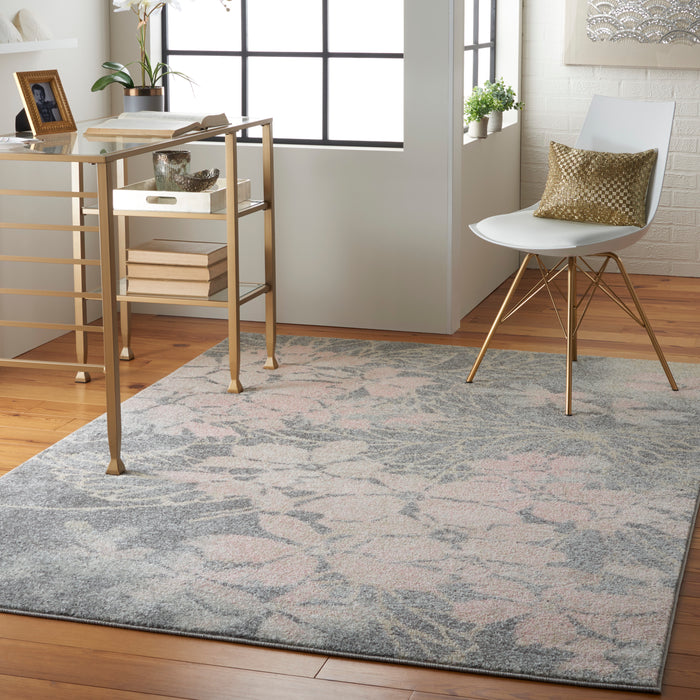 Nourison Tranquil TRA08 Pink and Grey 6'x9' Ombre Floral Area Rug