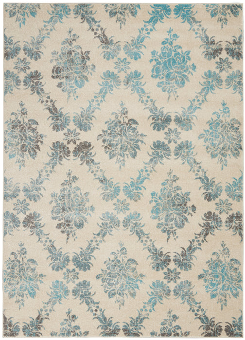 Nourison Tranquil TRA09 Turquoise and White 6'x9' Vintage Area Rug