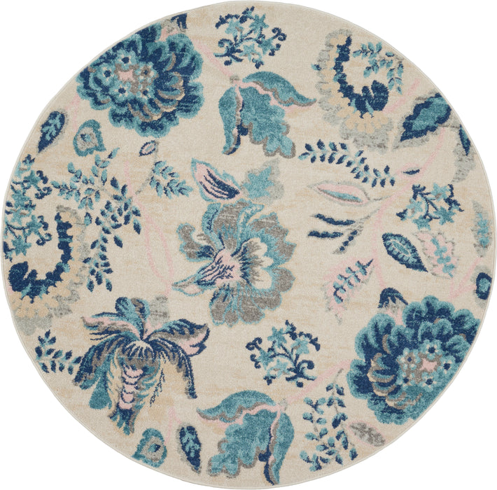 Nourison Tranquil TRA02 Blue and White 5' Round French Country Area Rug