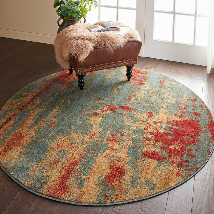 Nourison Somerset ST91 Teal Multicolor 6' Round Colorful Area Rug