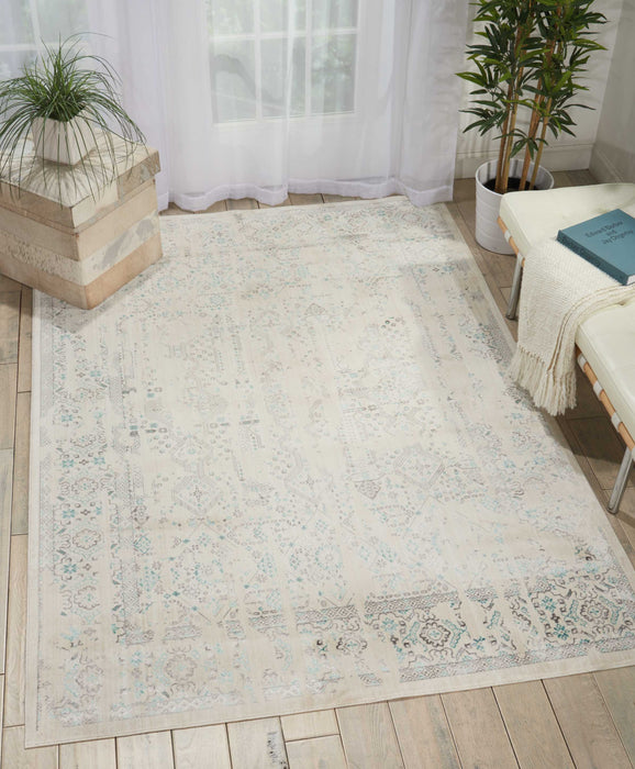 kathy ireland Home Silver Screen KI343 White and Teal Blue 5'x7'  Area Rug