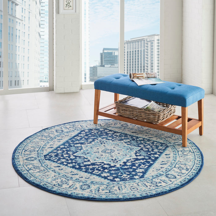 Nourison Tranquil TRA06 Blue and White 5' Round Persian Area Rug