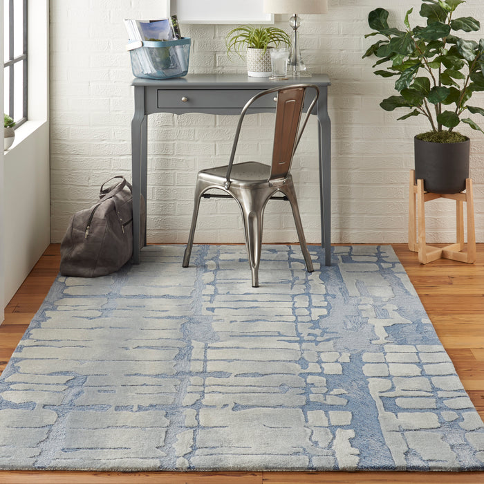 Nourison Symmetry SMM04 Blue and Grey 4'x6' Area Rug