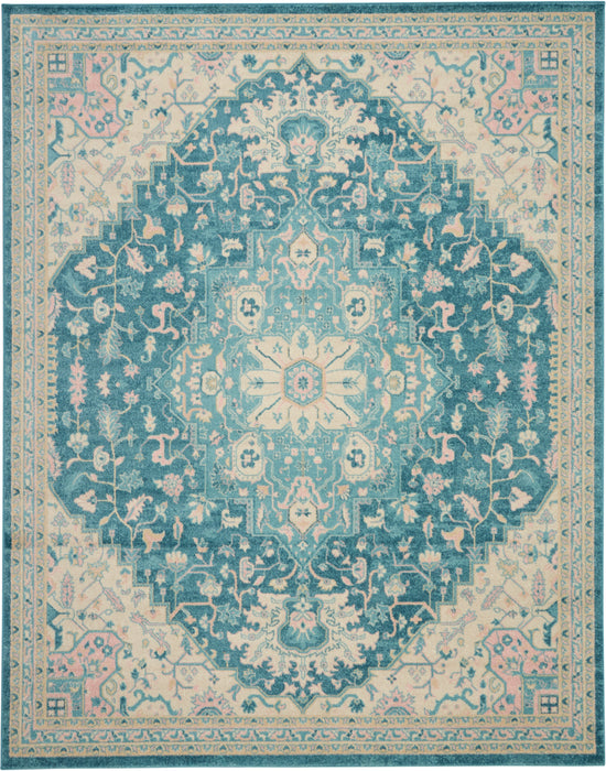 Nourison Tranquil TRA07 Turquoise Blue and White 9'x12' Oversized  Rug
