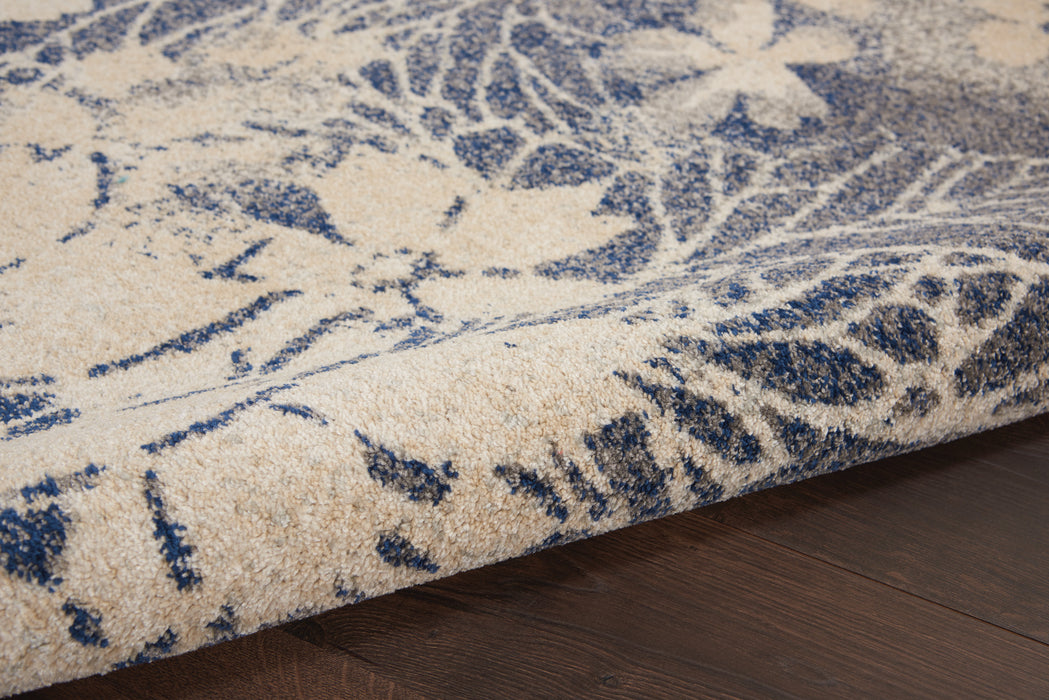 Nourison Tranquil TRA08 Navy Blue and Grey 4'x6' Ombre Floral Area Rug