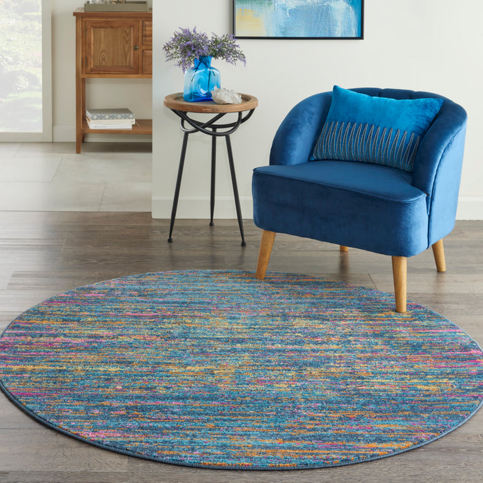 Nourison Passion 4' Round Blue Multicolor   Area Rug